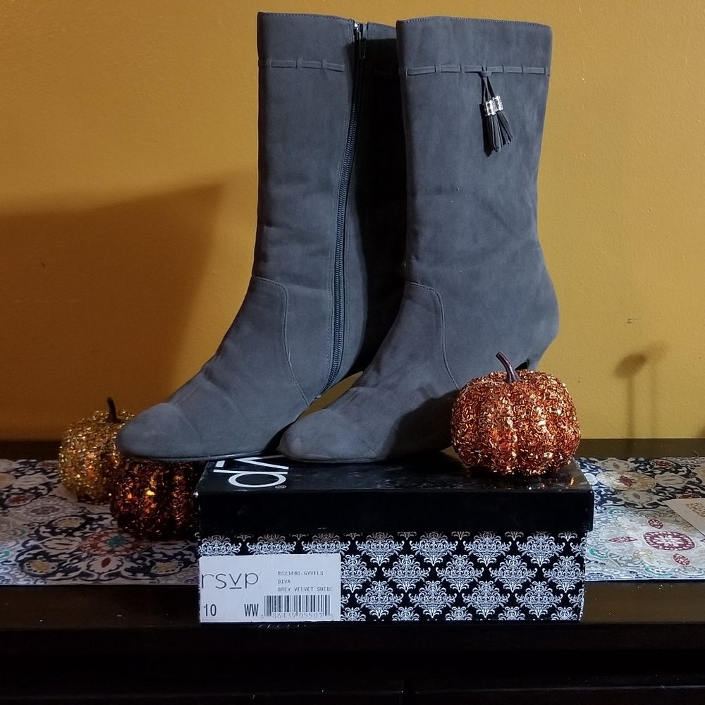 Wide calf gray boots